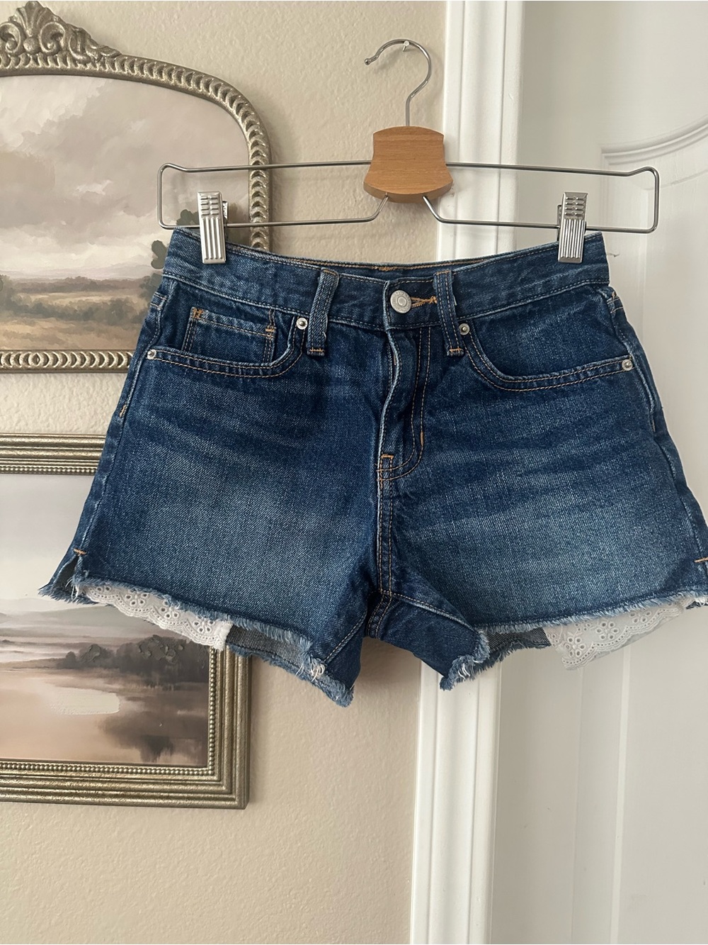 Old Navy Dark Blue Denim Girls' Shorts with Lace Hem